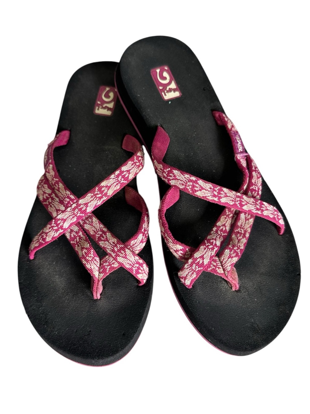 Teva MUSH Olowahu Pink Patterned Strappy Criss Cross Flip Flop Sandals size 7